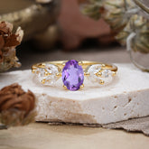 1 Carat Oval Cut 4 Prong Classic Amethyst Nature Inspired Engagement Ring